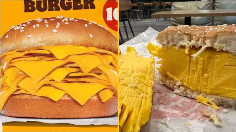 Burger King launch the ‘real cheeseburger’ – which is just a bun and 20 cheese slices Burger King launch the ‘real cheeseburger’ – which is just a bun and 20 cheese slices