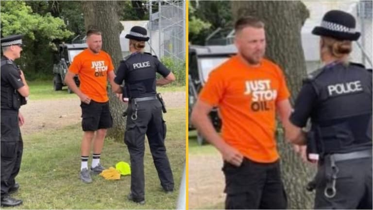 Stag do groom stopped by police after friends made him wear Just Stop Oil t-shirt Stag do groom stopped by police after friends made him wear Just Stop Oil t-shirt