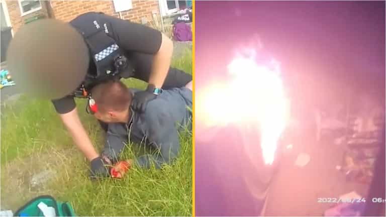 Bodycam footage shows moment heroic police saved woman from knife-wielding ex Bodycam footage shows moment heroic police saved woman from knife-wielding ex