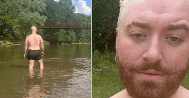 Sam Smith shows off new facial hair while posing in lake Sam Smith shows off new facial hair while posing in lake