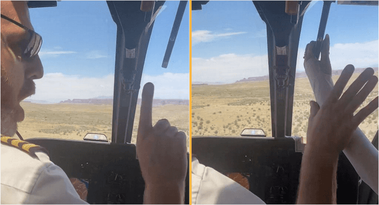 Helicopter pilot screams at dozy passenger who tried to grab lever mid-air Helicopter pilot screams at dozy passenger who tried to grab lever mid-air