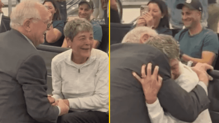 A 78-year-old man proposed to his high school crush at the airport A 78-year-old man proposed to his high school crush at the airport