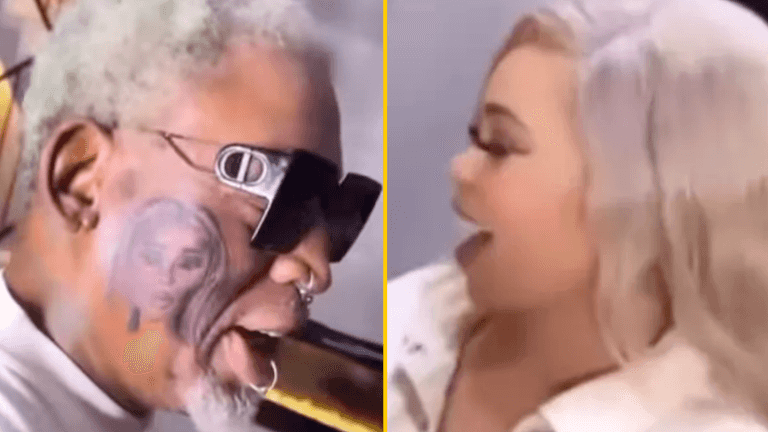 Dennis Rodman gets giant tattoo of his girlfriend’s face on his cheek Dennis Rodman gets giant tattoo of his girlfriend’s face on his cheek
