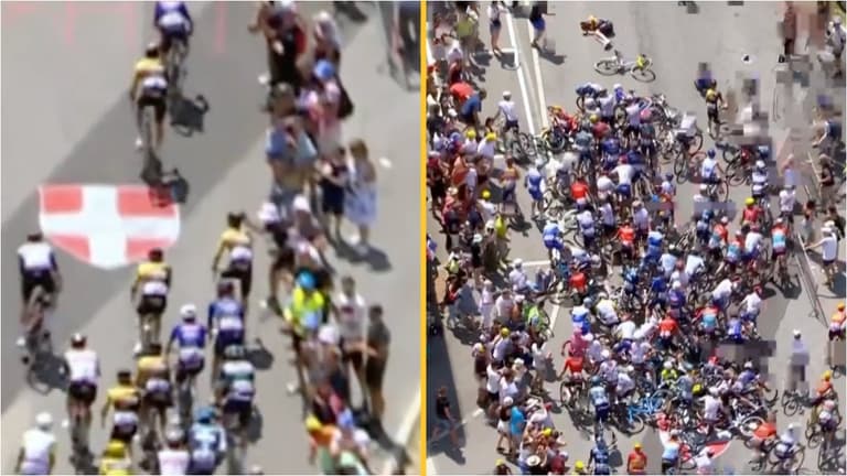 Spectator causes huge Tour de France crash as they try to take selfie Spectator causes huge Tour de France crash as they try to take selfie