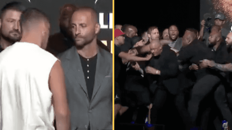 Twenty man brawl breaks out between security teams of Jake Paul and Nate Diaz Twenty man brawl breaks out between security teams of Jake Paul and Nate Diaz