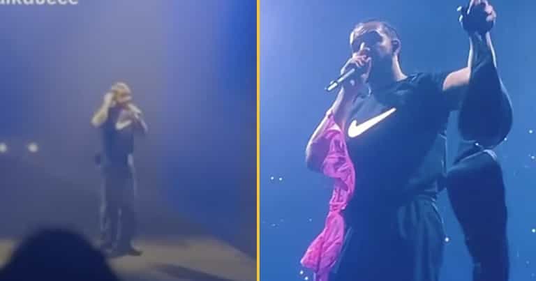 Drake urges crowd to stop throwing bras at him because son is present Drake urges crowd to stop throwing bras at him because son is present