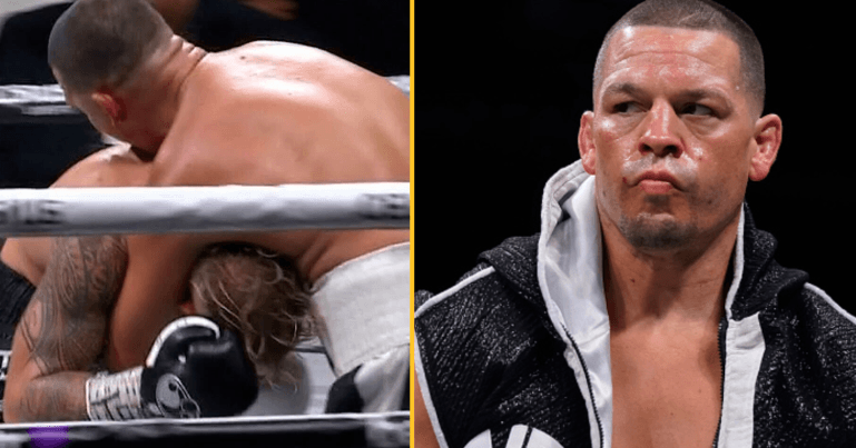 Nate Diaz got Jake Paul in a guillotine choke during boxing match
