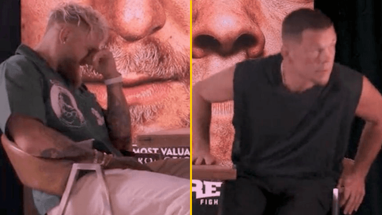 Jake Paul left with head in hands after Nate Diaz walks out of face-to-face interview Jake Paul left with head in hands after Nate Diaz walks out of face-to-face interview