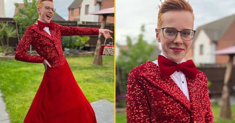 Boy, 16, who wore bright red skirt and sequinned tuxedo jacket to prom goes viral Boy, 16, who wore bright red skirt and sequinned tuxedo jacket to prom goes viral