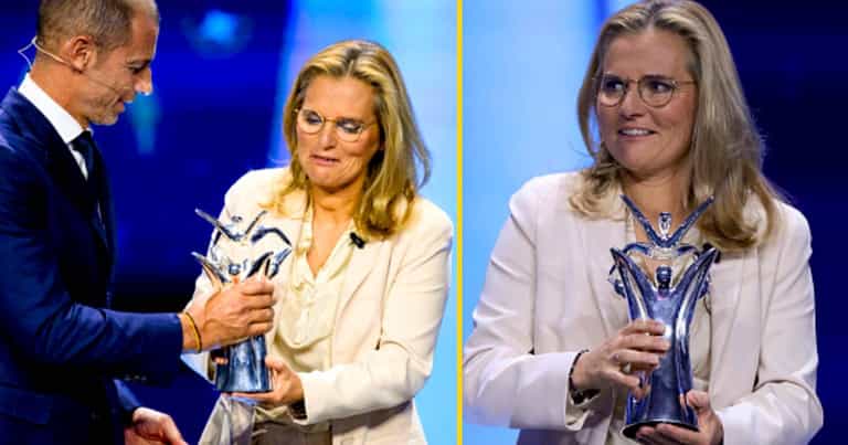 UEFA president slammed for warning Lionesses manager her trophy is heavy UEFA president slammed for warning Lionesses manager her trophy is heavy