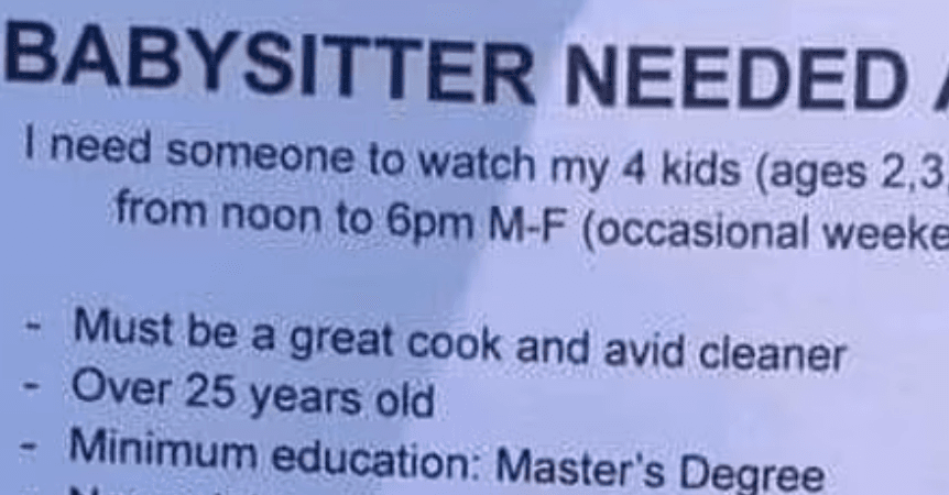 Mum slammed by thousands for ridiculous advert for babysitter
