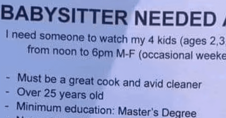 Mum slammed by thousands for ridiculous advert for babysitter Mum slammed by thousands for ridiculous advert for babysitter
