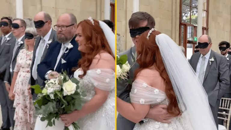 Bride who lost sight as a teen blindfolds wedding guests so they live ‘a moment in her shoes’ Bride who lost sight as a teen blindfolds wedding guests so they live ‘a moment in her shoes’