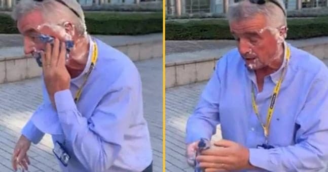 Ryanair boss pied in the face by environmental protesters