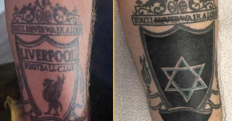 Liverpool fan gets tattoo blacked out after club bans tribute to fans murdered by Hamas Liverpool fan gets tattoo blacked out after club bans tribute to fans murdered by Hamas