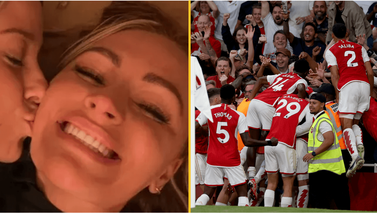 Laura Woods celebrates Arsenal’s win against Man City