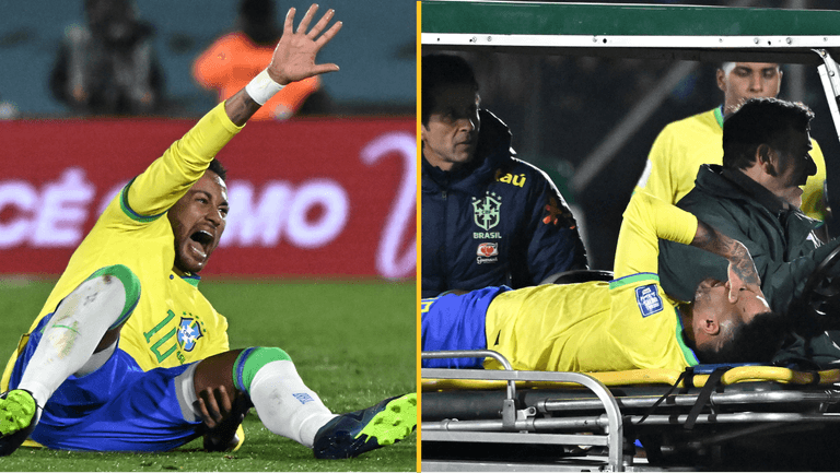 Neymar leaves pitch in tears on stretcher after suffering injury for Brazil Neymar leaves pitch in tears on stretcher after suffering injury for Brazil
