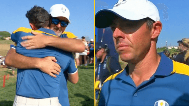 Rory McIlroy chokes up in emotional interview after singles win Rory McIlroy chokes up in emotional interview after singles win