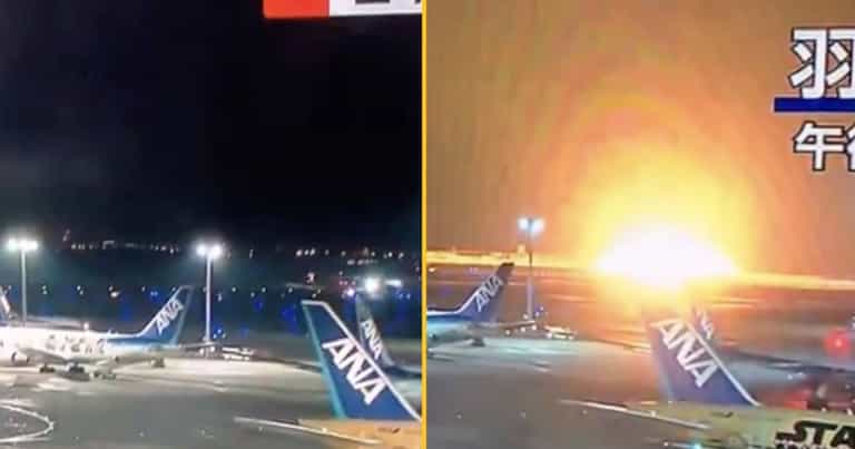 Plane bursts into flames after landing at Tokyo airport Plane bursts into flames after landing at Tokyo airport