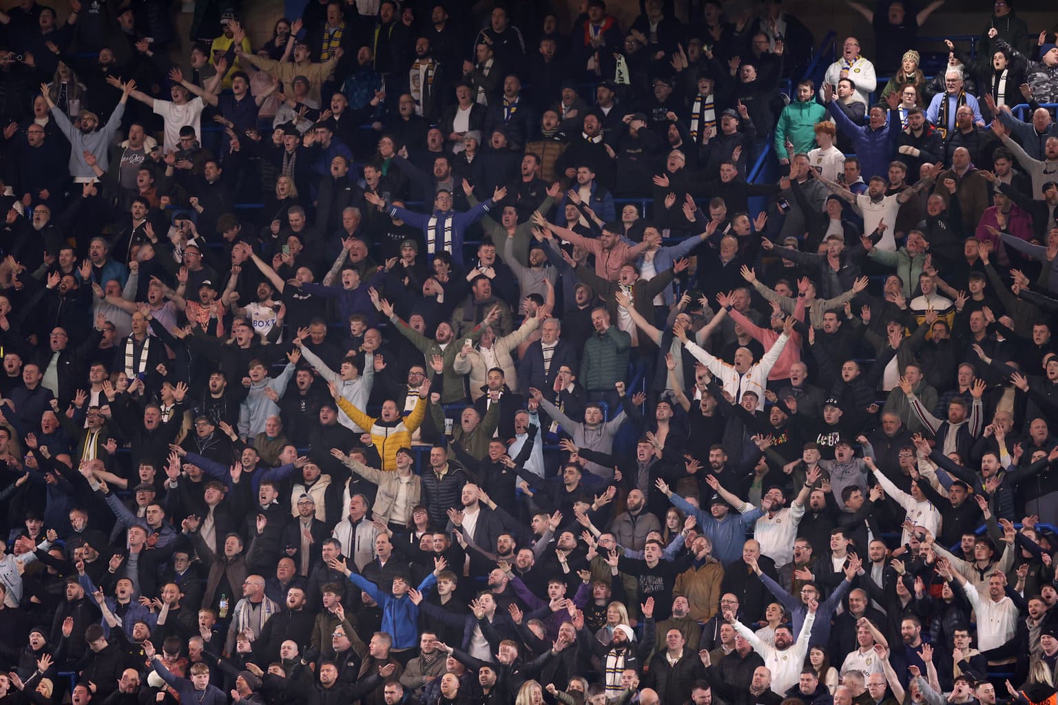 Leeds fan rushed to hospital after falling from top tier of stand while celebrating goal