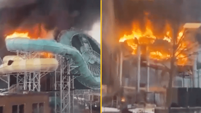 Terrifying footage captures moment waterslide explodes into huge fireball Terrifying footage captures moment waterslide explodes into huge fireball