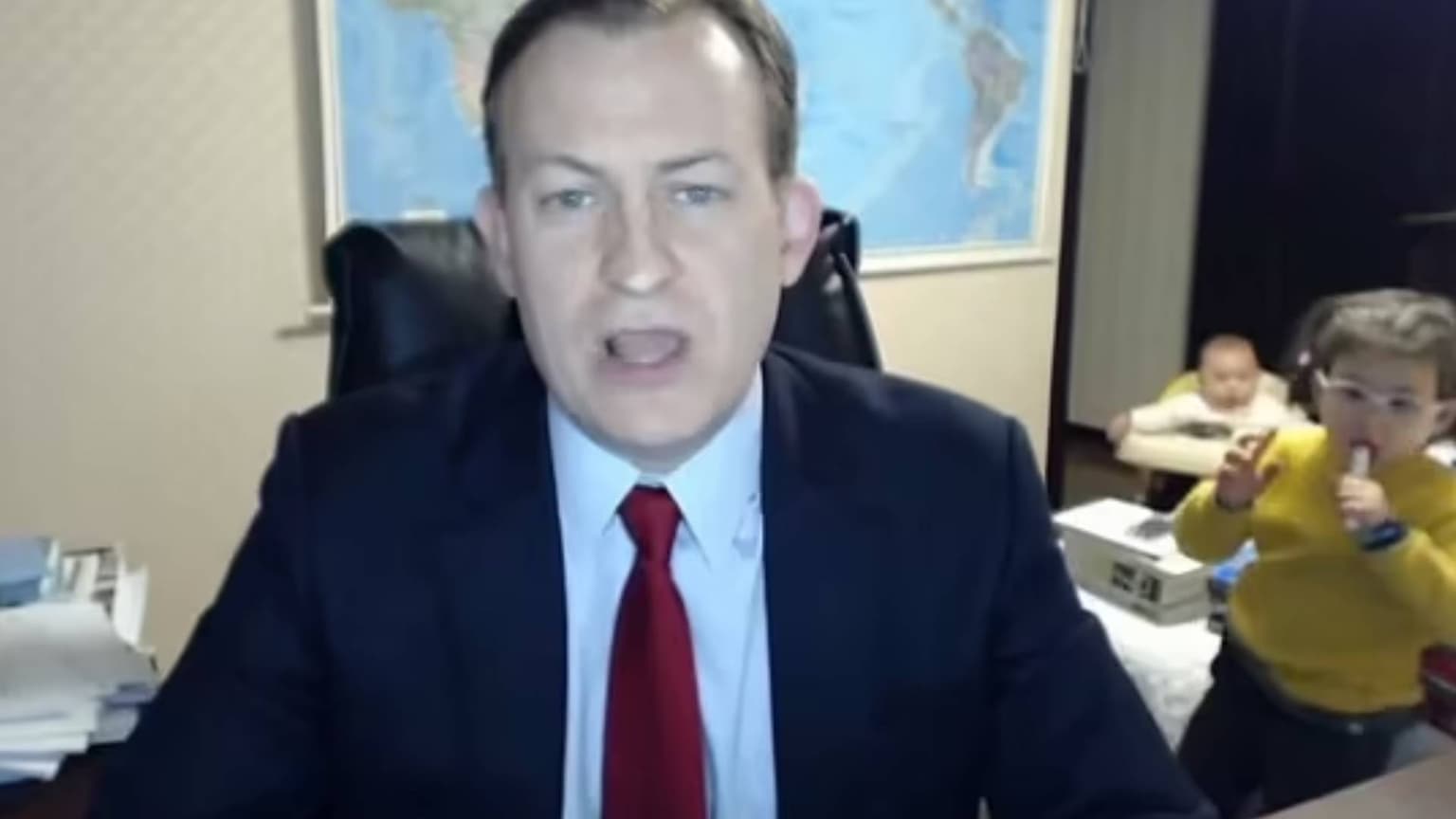 Iconic video of kids crashing BBC News interview is now seven years old