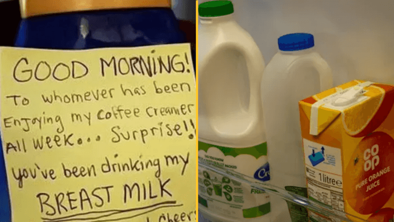 Woman replaces milk with her own breast milk at work to prank thieving colleagues Woman replaces milk with her own breast milk at work to prank thieving colleagues