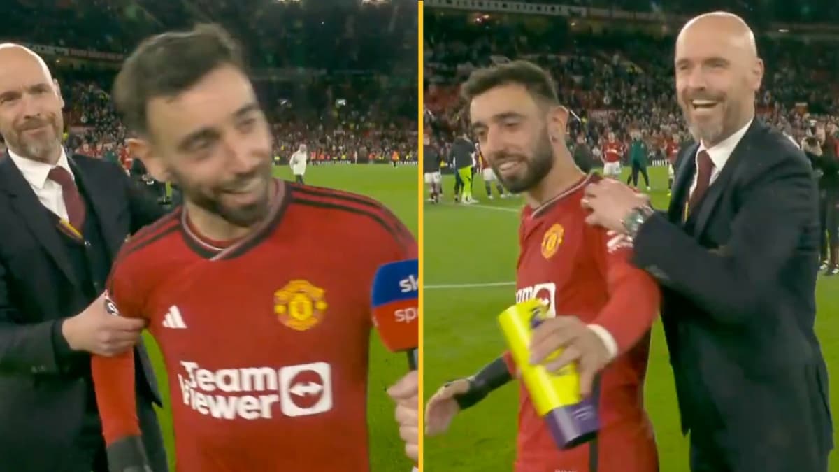Fernandes dragged away from live interview by Ten Hag when asked about Man Utd future