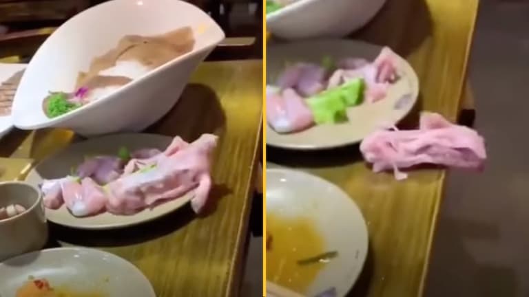 Stomach-churning moment raw meat ‘crawls off table’ at restaurant Stomach-churning moment raw meat ‘crawls off table’ at restaurant