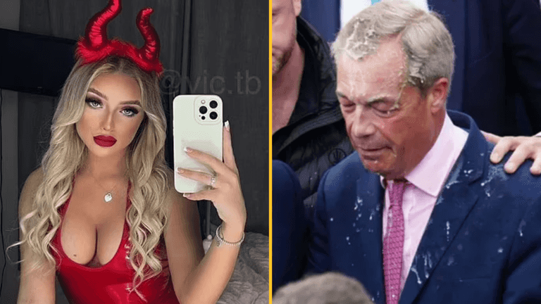 Woman who threw milkshake over Nigel Farage unmasked as OnlyFans star Woman who threw milkshake over Nigel Farage unmasked as OnlyFans star