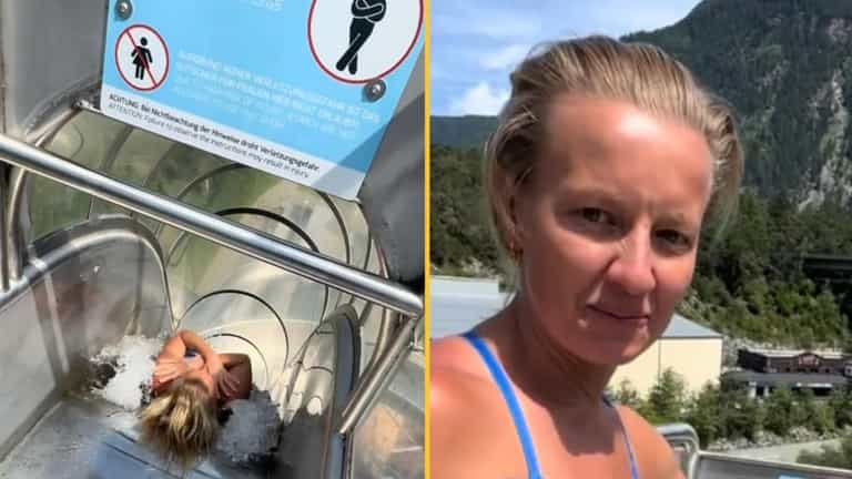 Diver ignores extreme water slide’s ‘no women’ warning and goes down it anyway Diver ignores extreme water slide’s ‘no women’ warning and goes down it anyway