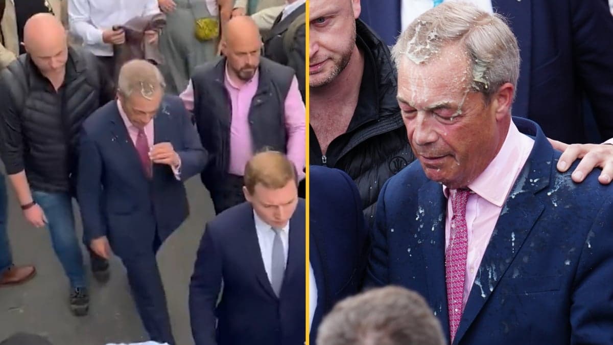 Nigel Farage has milkshake thrown over him during campaign launch in Clacton