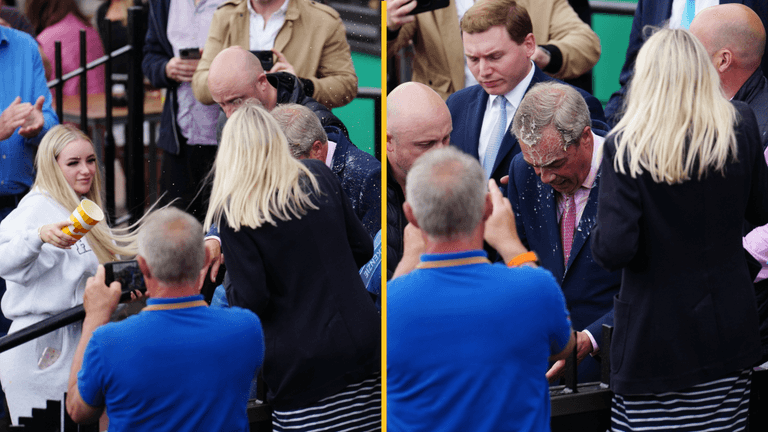 Model who threw milkshake at Nigel Farage has brutal four word reply when asked if she’ll apologise Model who threw milkshake at Nigel Farage has brutal four word reply when asked if she’ll apologise