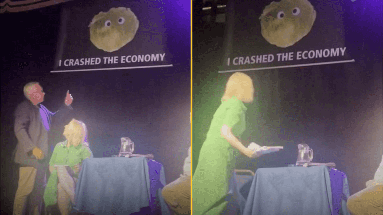 Liz Truss storms off stage as she becomes latest victim of Led By Donkeys stunt Liz Truss storms off stage as she becomes latest victim of Led By Donkeys stunt