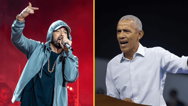 Barack Obama raps ‘Lose Yourself’ as Eminem joins him on stage Barack Obama raps ‘Lose Yourself’ as Eminem joins him on stage