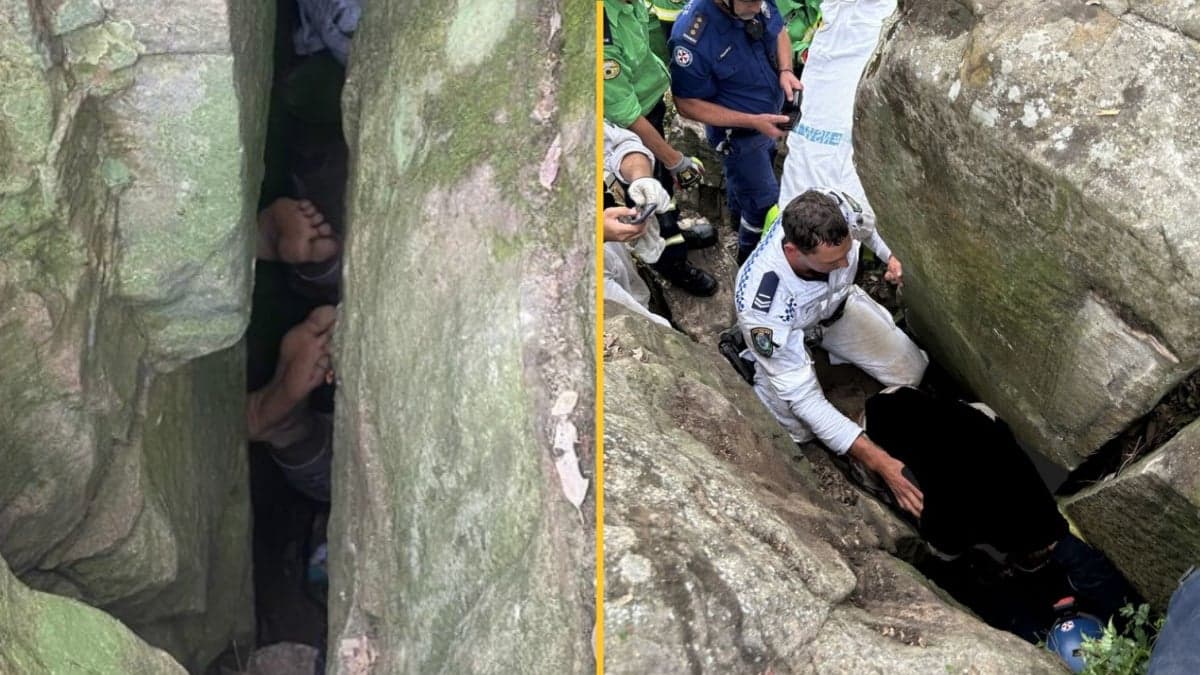Woman trapped upside down between boulders for seven hours after trying to retrieve phone