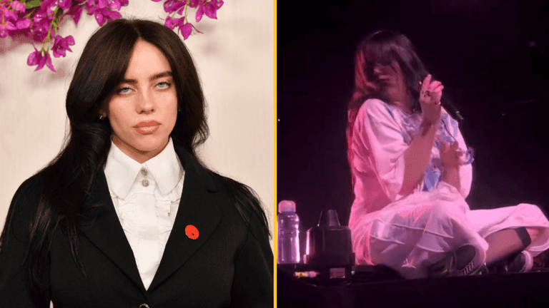 Billie Eilish hit in the face by object during performance Billie Eilish hit in the face by object during performance