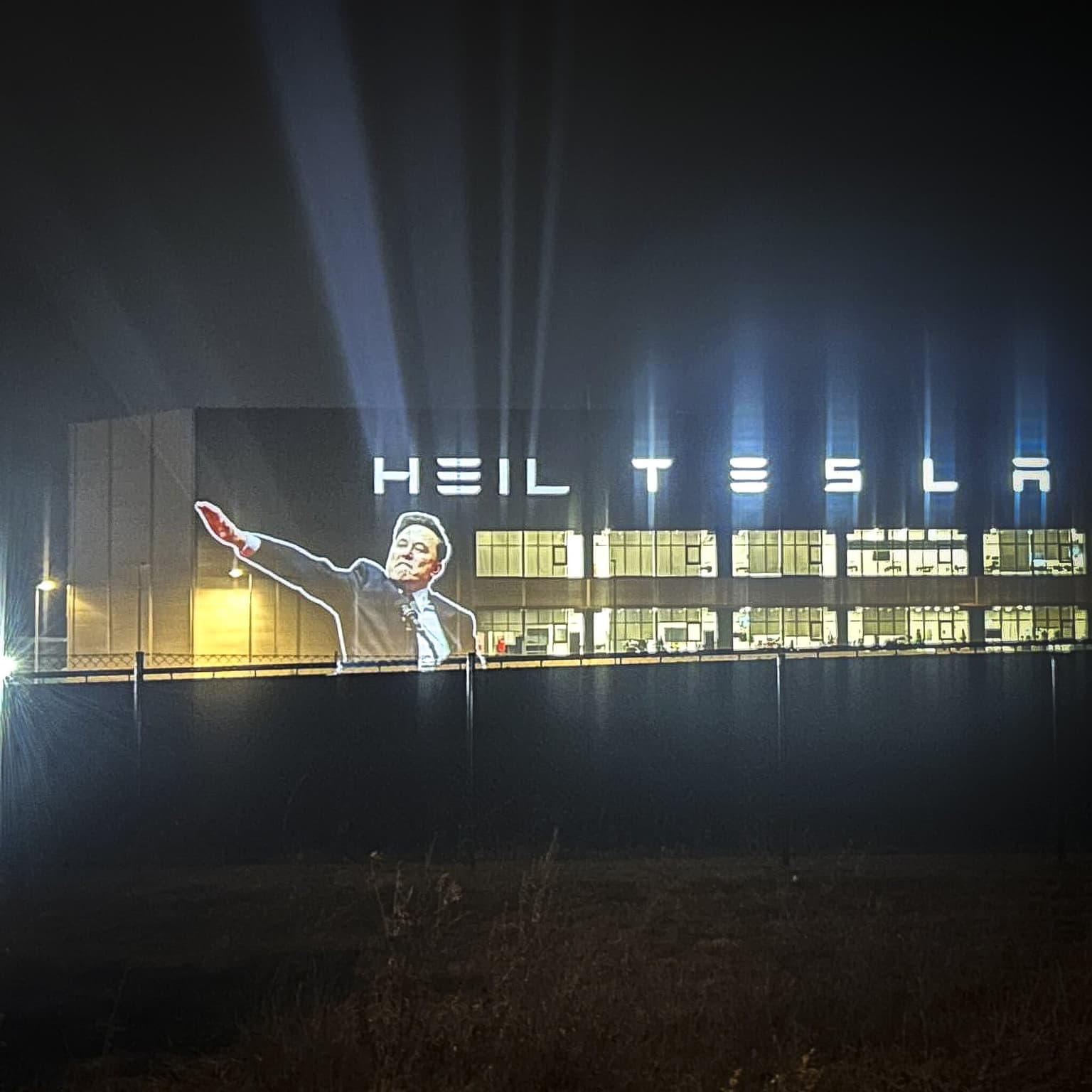‘Heil Musk’ projected onto side of Tesla factory in Germany