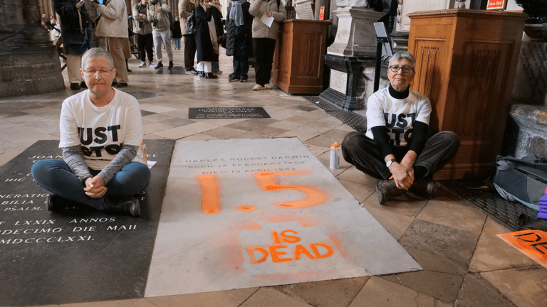 Just Stop Oil activists deface Charles Darwin’s gravestone at Westminster Abbey Just Stop Oil activists deface Charles Darwin’s gravestone at Westminster Abbey