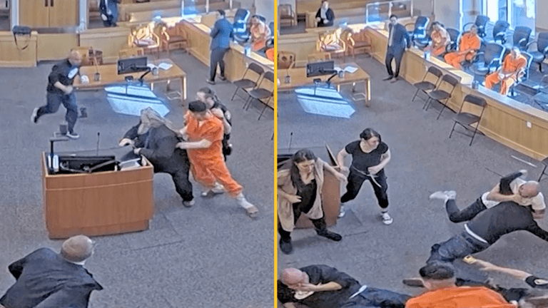 Murder suspect attacked by victim’s family in courtroom brawl Murder suspect attacked by victim’s family in courtroom brawl