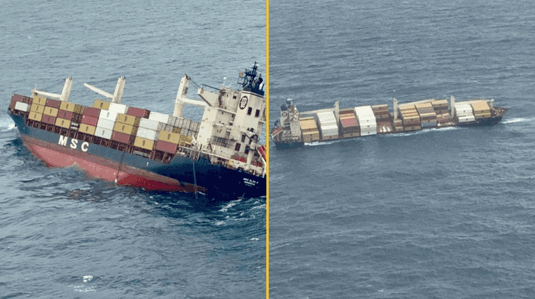 Authorities on high alert after massive cargo ship carrying ‘hazardous cargo’ capsizes Authorities on high alert after massive cargo ship carrying ‘hazardous cargo’ capsizes