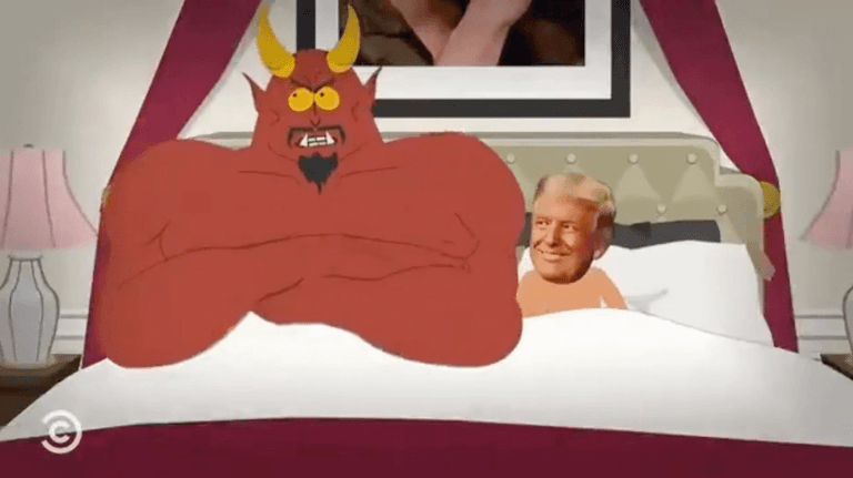 White House hits back at South Park depiction of Donald Trump in bed with Satan White House hits back at South Park depiction of Donald Trump in bed with Satan
