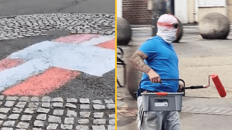 Proud patriots paint Danish flag on English roundabout Proud patriots paint Danish flag on English roundabout