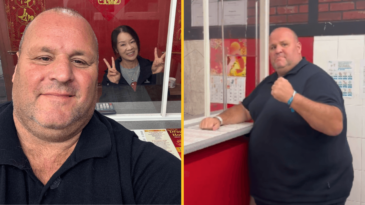 ‘Big John’ keeps his promise to visit Chinese takeaway vandalised by racists