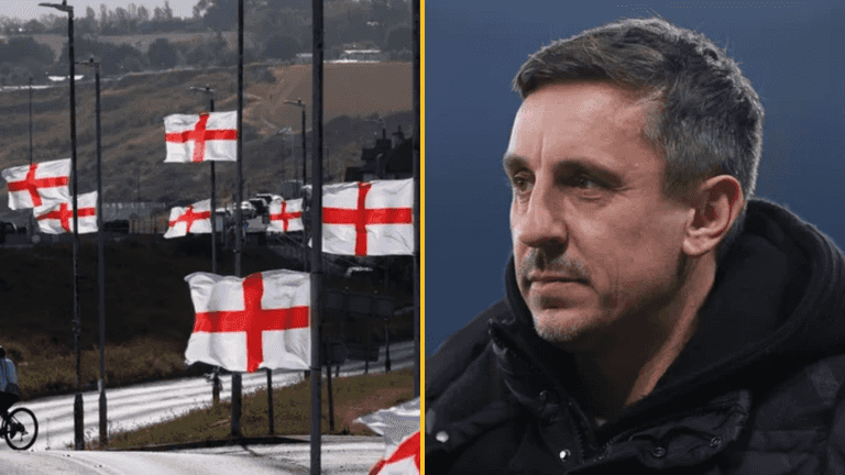 Flags hung around Gary Neville’s hotel after ‘angry, middle-aged men’ comments Flags hung around Gary Neville’s hotel after ‘angry, middle-aged men’ comments