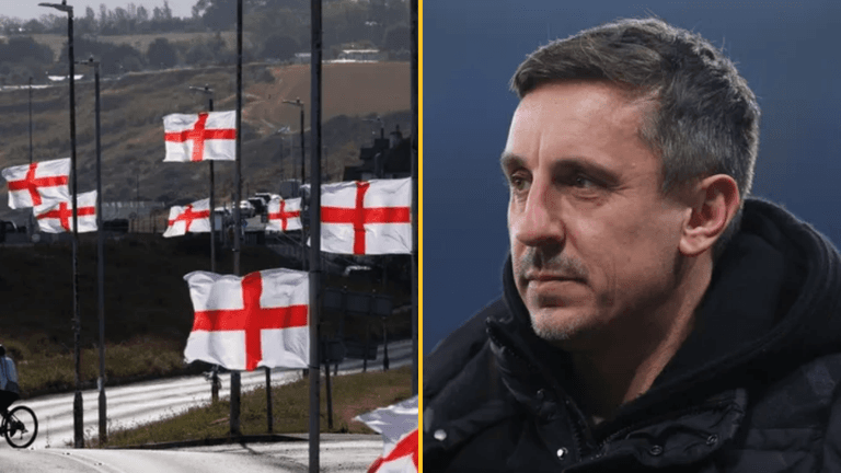 Flags hung around Gary Neville’s hotel after ‘angry, middle-aged men’ comments Flags hung around Gary Neville’s hotel after ‘angry, middle-aged men’ comments