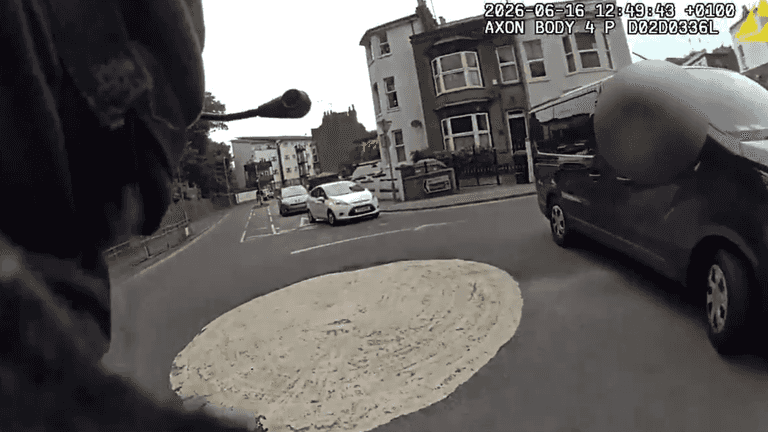 Watch incredible moment van driver helps armed police catch suspect Watch incredible moment van driver helps armed police catch suspect