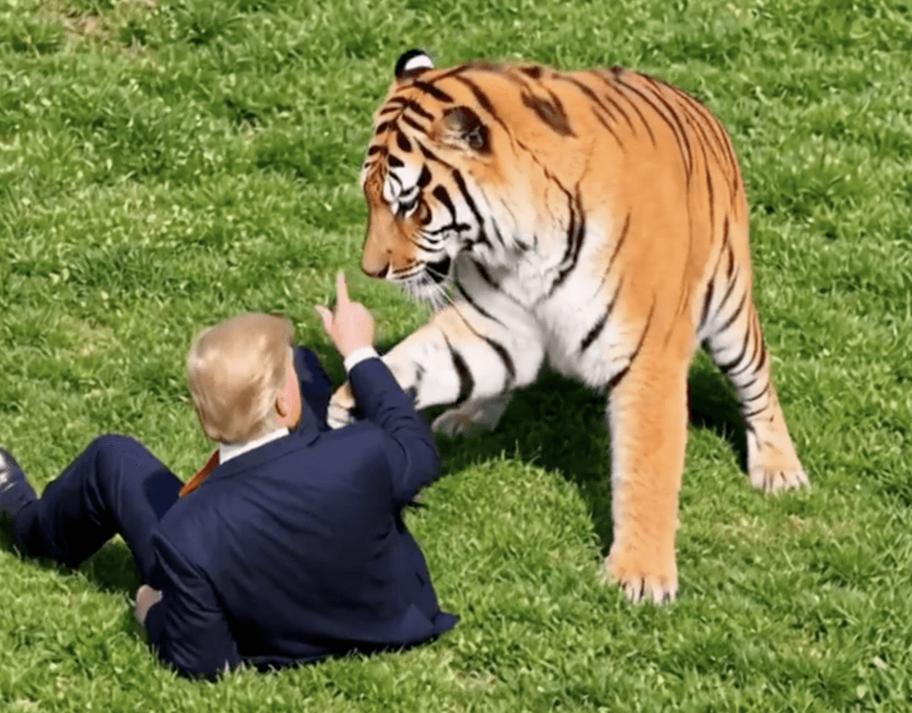 Trump blasted for sharing AI video of himself fighting tiger that killed man