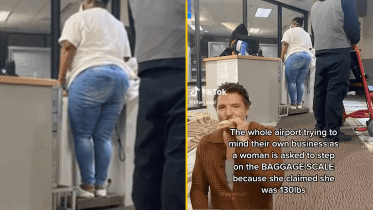 Travellers shocked as airline weighs woman on baggage scale before flight Travellers shocked as airline weighs woman on baggage scale before flight