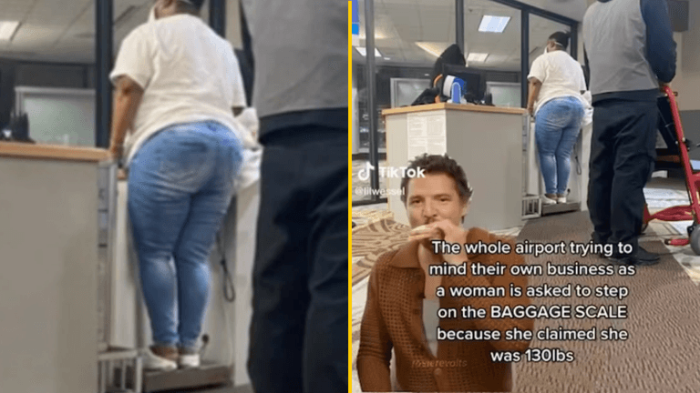 Travellers shocked as airline weighs woman on baggage scale before flight Travellers shocked as airline weighs woman on baggage scale before flight